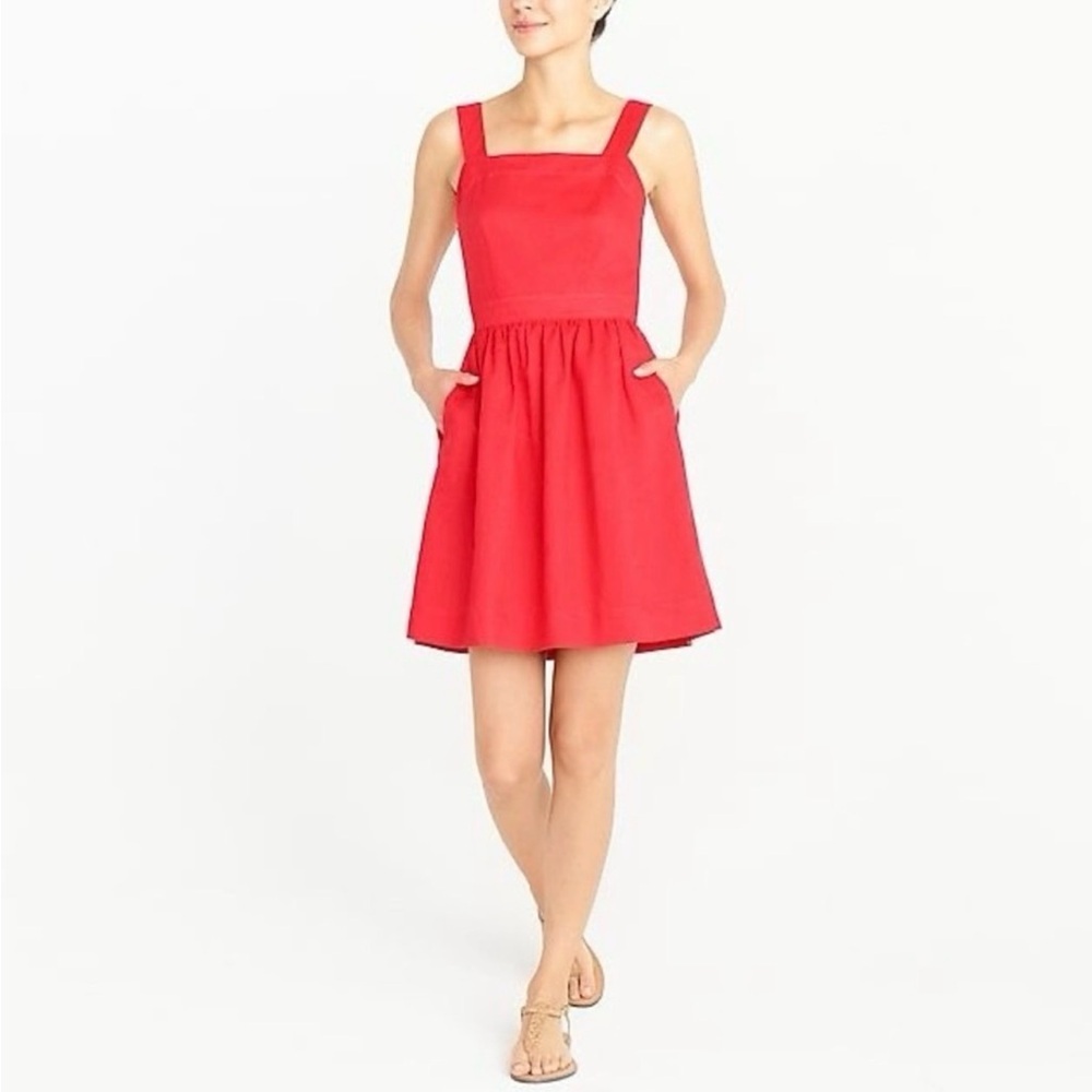 🆕 JCrew Red Linen Blend Apron Dress With Open Tie-Back Size Small